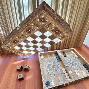�`�F�X�Z�b�g Deluxe Backgammon Chess Set for Adults ? Solid Inlaid Wooden Board | Handmade 2-in-1 Game Set | Unique Gift for Dad or Husband �y���s�A���i�z
