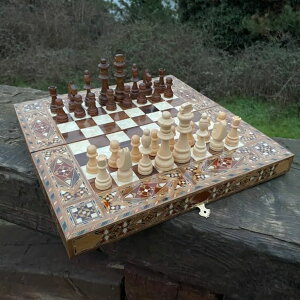 �`�F�X�Z�b�g Luxury Backgammon Chess Sets for Adults Solid Inlaid Wood Complete Game Board Handmade Game Sets/Gift for Dad, Husband, Son, Anniversary �y���s�A���i�z