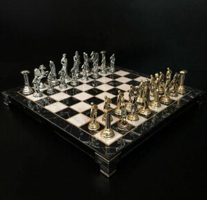 �`�F�X�Z�b�g Chess Set ?Metal Casting Mythology Handcrafted Chess Pieces Handmade Wooden Chess Board 10x10, Decorative Gift Idea for Dad, Husband, Son and Anyone for Birthday �y���s�A���i�z