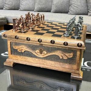 �`�F�X�Z�b�g Chess Set Wooden Puzzle Box Chess Board with Hand Crafted Antique Chess Pieces, Gift Idea for Dad, Husband, Son and Anyone for Birthday, Anniversary �y���s�A���i�z