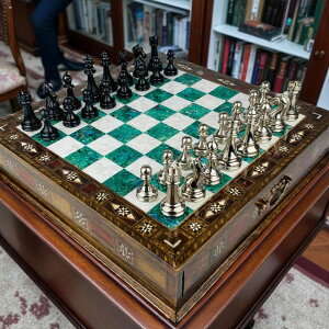 �`�F�X�Z�b�g Luxury Chess Set ? Handmade Natural Inlaid Solid Wood Board with Storage + Classic Metal Chess Pieces | Premium Gift for Him, Father, Birthday, Anniversary �y���s�A���i�z