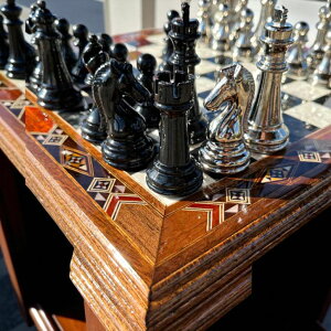 �`�F�X�Z�b�g Luxury Handmade Chess Set ? Solid Inlaid Wooden Board with Carved Metal Chessmen | Premium Gift for Him �y���s�A���i�z