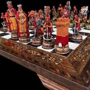 �`�F�X�Z�b�g Luxury Chess Set Camelot Hand Painted Chessmen Inlaid Solid Wooden Chess Board, Gift for Dad, Husband, and Anyone for Birthday, Anniversaries �y���s�A���i�z