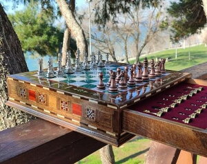 �`�F�X�Z�b�g Luxury Chess Set ? Handmade Natural Inlaid Solid Wood Board with Storage 15.3 & Classic Metal Chess Pieces | Premium Gift for Him, Father, Birthday or Anniversary �y���s�A���i�z