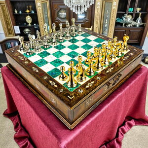 �`�F�X�Z�b�g Masterpiece Wooden Chess Set ? Handmade Solid Wood Inlaid Board with Storage and Metal Chessmen | Elegant Gift for Father, Husband, Birthday �y���s�A���i�z