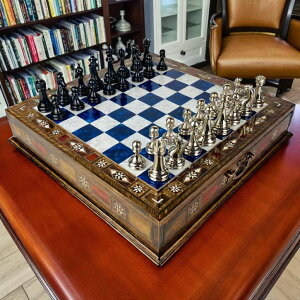 �`�F�X�Z�b�g Luxury Handmade Chess Set ? Solid Natural Wood Inlaid Board with Storage | Premium Metal Chess Pieces | Gift for Him, Father, Birthday, Anniversary �y���s�A���i�z