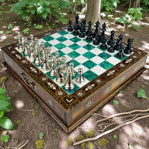 �`�F�X�Z�b�g Luxury Chess Set ? Handmade Natural Inlaid Solid Wood Board with Storage Classic Metal Chess Pieces | Premium Gift for Him, Father, Birthday or Anniversary �y���s�A���i�z