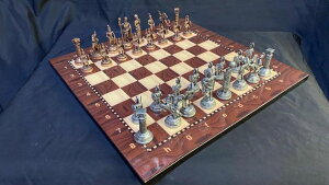 �`�F�X�Z�b�g Antique Chess Set Roman Gladiator Chessmen Handmade Marble Wooden Chess Board, Decorative Gift for Dad, Husband, and for Birthday �y���s�A���i�z