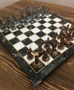 �`�F�X�Z�b�g Luxury Historical Chess Set Antique Roman Chess Pieces Handmade Marble Wooden Chess Board, Decorative Gift for Dad, Husband, Son and for Birthday �y���s�A���i�z
