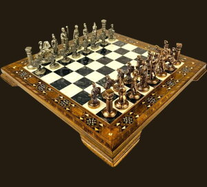 �`�F�X�Z�b�g Premium Chess Set- Handmade Roman Empire Themed Customizable Inlaid Solid Wooden Chess Board/Unique Gift for, Dad, Husband �y���s�A���i�z
