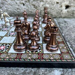 �`�F�X�Z�b�g Handmade Bronze Chess Set for Adult Staunton Chessmen Hand Carved Classic Chess Pieces and Solid Walnut Inlaid Wood Chess Board Gift Idea for Dad �y���s�A���i�z