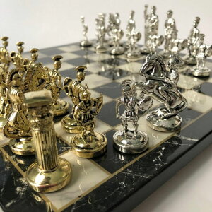 �`�F�X�Z�b�g Luxury Historical Chess Set Pewter Roman Chess Pieces Handmade Wooden Chess Board, Decorative Gift Idea for Dad, Husband, Son and Anyone for Birthday �y���s�A���i�z