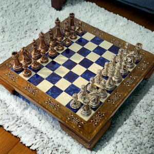 �`�F�X�Z�b�g Handmade Metal Chess Set for Adult Staunton Chess Figures Hand Carved Bronze Chess Pieces with Solid Inlaid Wood Chess Board Gift Idea for Dad, Husband (Medium) �y���s�A���i�z