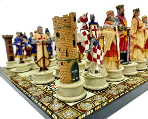 �`�F�X�Z�b�g Handmade Medieval Crusaders Chess Set ? 14.5 Inlaid Wooden Board & Painted Chessmen | Unique Historical Gift for Him, Dad, or Husband �y���s�A���i�z