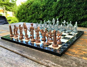 �`�F�X�Z�b�g Antique Chess Set Cleopatra Pharaoh Chessmen Handmade Marble Wooden Chess Board - Gift for Dad, Husband, and Anyone for Anniversary �y���s�A���i�z