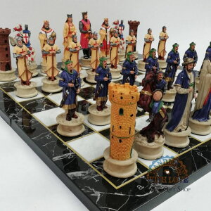 �`�F�X�Z�b�g Luxury Historcal Chess Set Medieval Age Crusaders Hand Painted Chess Pieces Wooden Chess Board, Xmas Gifts for Dad, Husband, and for Birthdays, Anniversaries �y���s�A���i�z