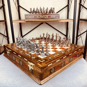 �`�F�X�Z�b�g Luxury Chess Set for Adults Mythology Antique Chess Pieces Handmade Natural Inlaid Solid Wooden Chess Board with Storage, Gift Idea for Him, Dad, and Anyone for Birthday, Anniversary �y���s�A���i�z