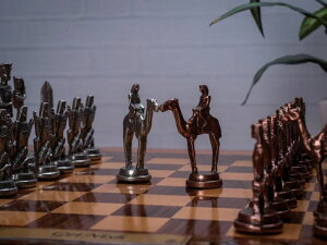 �`�F�X�Z�b�g Large Chess Set for Adult Egyptian Chess Figures Handmade Bronze Chess Pieces and Solid Inlaid Wooden Chess Board Gift Idea for Dad, Husband, Anyone for Birthday, Anniversary �y���s�A���i�z