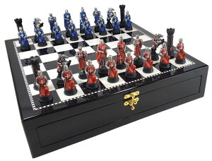�`�F�X�Z�b�g Medieval Times Crusades Red and Blue Maltese Knights Chess Set with 17 inch Black and White Storage Board �y���s�A���i�z