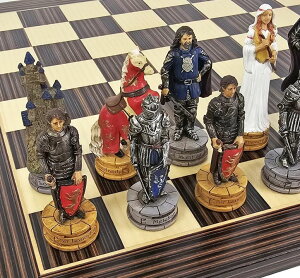�`�F�X�Z�b�g Medieval Times King Arthur Camelot Chess Men Set with 14 inch Ebony and Maple Board �y���s�A���i�z