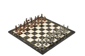 �`�F�X�Z�b�g Metal Chess Set for Adults Greek Zeus Antique Copper Figures,Handmade Pieces and Marble Design Wooden Chess Board King 2.75 inc �y���s�A���i�z