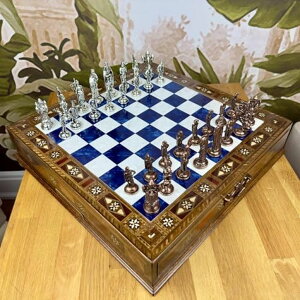 �`�F�X�Z�b�g Crusaders Chess Set for Adults Antique Chessmen Handmade Inlaid Solid Wooden Chess Board with Storage/Gift for Him, Dad and Anyone for Birthday �y���s�A���i�z