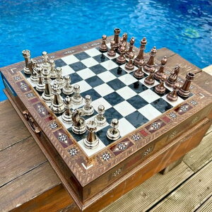 �`�F�X�Z�b�g Luxury Chess Set Classic Metal Large Chess Pieces for Adults Handmade Natural Inlaid Solid Wooden Chess Board with Drawers 15.3, Gift Idea for Him, Dad and Birthday's �y���s�A���i�z