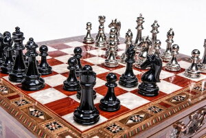 �`�F�X�Z�b�g Luxury Chess Set Classic Metal Large Chess Pieces for Adults Handmade Natural Inlaid Solid Wooden Chess Board with Storage, Gift Idea for Him, Father and Anyone for Birthday, Anniversary �y���s�A���i�z