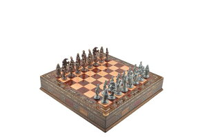 �`�F�X�Z�b�g Ottoman Empire Metal Chess Set for Adults,Handmade Pieces and Natural Solid Wooden Chess Board,Pearl Design Around Board and Drawers Storage Inside (Antique Copper) �y���s�A���i�z