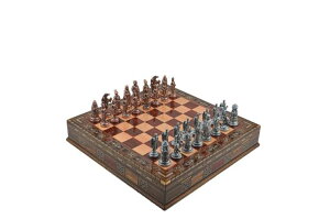 �`�F�X�Z�b�g Ottoman vs Byzantine Figures Metal Chess Set for Adults,Handmade Pieces and Natural Solid Wooden Chess Board Pearl Design Around Board and Storage Inside (ROSE) �y���s�A���i�z