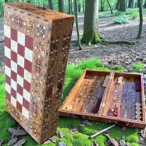 �`�F�X�Z�b�g 13.8 Handmade 2-in-1 Wooden Backgammon & Chess Set ? Solid Inlaid Game Board for Men and Collectors �y���s�A���i�z