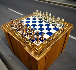 �`�F�X�Z�b�g Deluxe Carved Metal Chess Set ? 100% Handmade Wooden Inlaid Board for Dad, Husband, or Chess Enthusiast �y���s�A���i�z