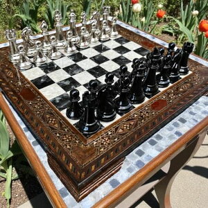 �`�F�X�Z�b�g Handmade Luxury Chess Set ? Metal Chess Pieces & Solid Wood Board for Adults | Collector�fs for Men, Husband, or Father �y���s�A���i�z