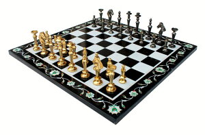 �`�F�X�Z�b�g StonKraft 15x15 Collectible Marble Pietra Dura Chess Board Game Set Brass Crafted Pieces �y���s�A���i�z