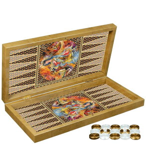 �`�F�X�Z�b�g Kordem Artisan Turkish Backgammon & Chess Set | Large 20-inch Wooden Board with Hatem Marquetry Inlay | Complete Set with Premium Pieces & Dice | Magnetic Closure �y���s�A���i�z