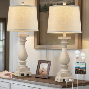 �T�t�@���B�� safavieh �e�[�u�������v �T�t�@�r�� �T�t�@���B�A MOUVOVO 28 Tall Farmhouse Table Lamps Set of 2 with USB C+A Ports and AC Outlet, 3 Way Touch Control Rustic Bedside Lamp for Bedroom, Beige Vintage Nightstand Lamp for L 