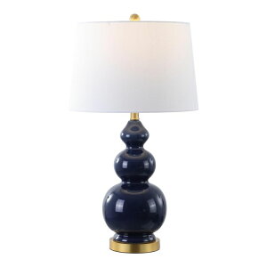 �T�t�@���B�� safavieh �e�[�u�������v �T�t�@�r�� �T�t�@���B�A JONATHAN Y JYL4023B 27.5 Modern Navy and Gold Ceramic Gourd Table Lamp with White Linen Drum Shade for Living Room, Contemporary Bedside Nightstand Lamp for Bedroom, End 