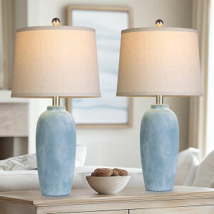 �T�t�@���B�� safavieh �e�[�u�������v �T�t�@�r�� �T�t�@���B�A MOUVOVO 25�g Jar Table Lamps Set of 2, Ceramic Bedside Lamps for Bedroom, Blue Coastal Nightstand Lamps for Living Room �y���s�A���i�z