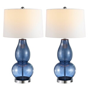 �T�t�@���B�� safavieh �e�[�u�������v �T�t�@�r�� �T�t�@���B�A SAFAVIEH Lighting Collection Mercurio Blue Glass Double Gourd 28-inch Table Lamp Set of 2 with USB Charging Port (LED Bulbs Included) �y���s�A���i�z