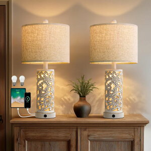 �T�t�@���B�� safavieh �e�[�u�������v �T�t�@�r�� �T�t�@���B�A Gormena 22 Dual Light Table Lamps Set of 2 for Living Room, USB A+C Table Lamp for Bedroom, Farmhouse Lamps for Night Stands with Linen Shade for Home Office(Wash White, 