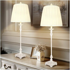 �T�t�@���B�� safavieh �e�[�u�������v �T�t�@�r�� �T�t�@���B�A Vintage Table Lamp Set of 2, 33'' Tall Skinny Candle Stick Buffet Lamps with Pleated Shades, 3-Way Dimmable Bulb Included, Traditional Nightstand Bedside Lamps for Living 
