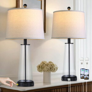 �T�t�@���B�� safavieh �e�[�u�������v �T�t�@�r�� �T�t�@���B�A MOUVOVO 26 Glass Table Lamp Set of 2 with USB C+A Ports and AC Outlet, 3 Way Touch Modern Bedside Lamps for Night Stands, Black Nightstand Lamps for Bedroom Living Room 