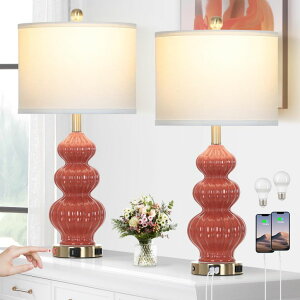 �T�t�@���B�� safavieh �e�[�u�������v �T�t�@�r�� �T�t�@���B�A Rinweey Triple Gourd Ceramic Table Lamps Set of 2, Modern Orange Bedside Lamps with USB A+C Ports & AC Outlet, 3 Way Touch Control Contemporary Nightstand Lamps for Bedro 