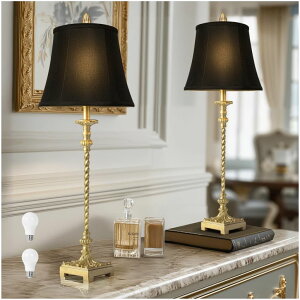 �T�t�@���B�� safavieh �e�[�u�������v �T�t�@�r�� �T�t�@���B�A 33'' Tall Vintage Table Lamp Set of 2, Candle Stick Buffet Lamps with Gold Leaf Finish and Black Linen Shades, 3-Way Dimmable Bulbs Included, Nightstand Lamps for Living 