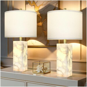 �T�t�@���B�� safavieh �e�[�u�������v �T�t�@�r�� �T�t�@���B�A Scenekoy Alabaster Table Lamp Set of 2 with Night Light for Bedroom Living Room, 23 Rotary Switch Bedside Lamp with Linen Shade, Modern Nightstand Lamps for Room Office 