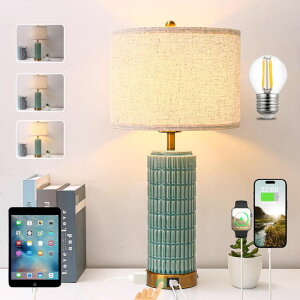 �T�t�@���B�� safavieh �e�[�u�������v �T�t�@�r�� �T�t�@���B�A Green Ceramic Table Lamps with Charging USB Port and Outlet,3 Way Dimmable Touch Control Desk Nightstand Lights for Farmhouse Bedroom Bedside Living Room entryway, LED Bu 