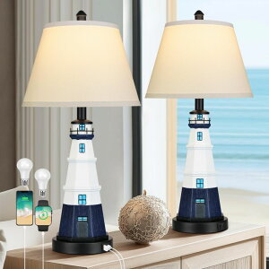 �T�t�@���B�� safavieh �e�[�u�������v �T�t�@�r�� �T�t�@���B�A WIHTU Modern Lighthouse Table Lamps Set of 2, White Navy Blue Bedside Nautical Table Lamp, Nautical Style Resin Reading Lights for Bedroom Livingroom, Bulbs Included �y