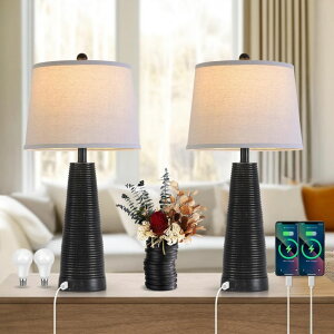 �T�t�@���B�� safavieh �e�[�u�������v �T�t�@�r�� �T�t�@���B�A Terpsichore Nightstand Lamp Bedside Lamps Set of 2 Desk Lamp Vintage Rustic Farmhouse Table Lamp 3 Way Dimmable Light,Bulb*2,USB A+C Port (Black with Gold, High 27 Inch) 