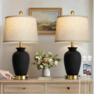 �T�t�@���B�� safavieh �e�[�u�������v �T�t�@�r�� �T�t�@���B�A Cinkeda 23 Set of 2 Black Ceramic Farmhouse Table Lamp with Ginger Jar Design, Bedside USB Lamps for Living Room,Dining Room,Bedroom,Office,Nightstand,End Table �y���s