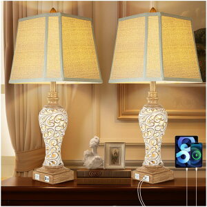 �T�t�@���B�� safavieh �e�[�u�������v �T�t�@�r�� �T�t�@���B�A 28.5 Rustic Table Lamp Set of 2 For Living Room Farmhouse Lamps for Bedroom, Bedside Lamps with Night Lights And USB C+A Charging Ports for Decor Office Study Hotel (Bul 